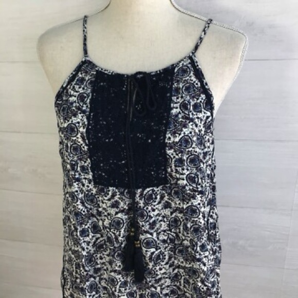 SOLITAIRE | Paisley Boho Navy and White Sleeveless Top - Picture 10 of 14